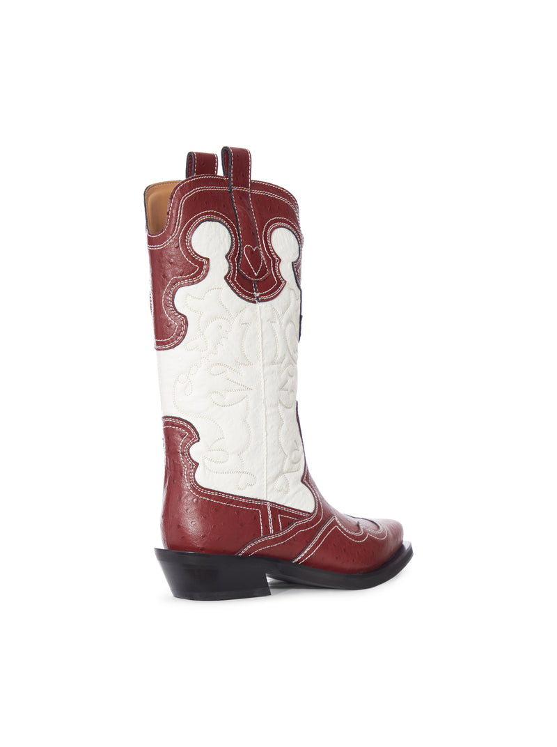 Ganni Women Two-Tone Leather Texan Boots With Decorative Embroidery