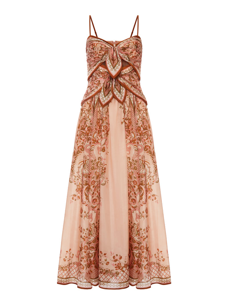 Zimmermann Women Aster Silk Midi Dress With Cut-Out Insert And Bows