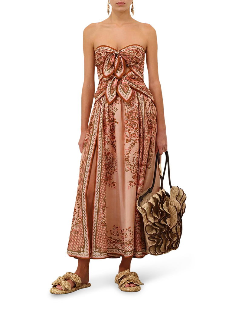 Zimmermann Women Aster Silk Midi Dress With Cut-Out Insert And Bows