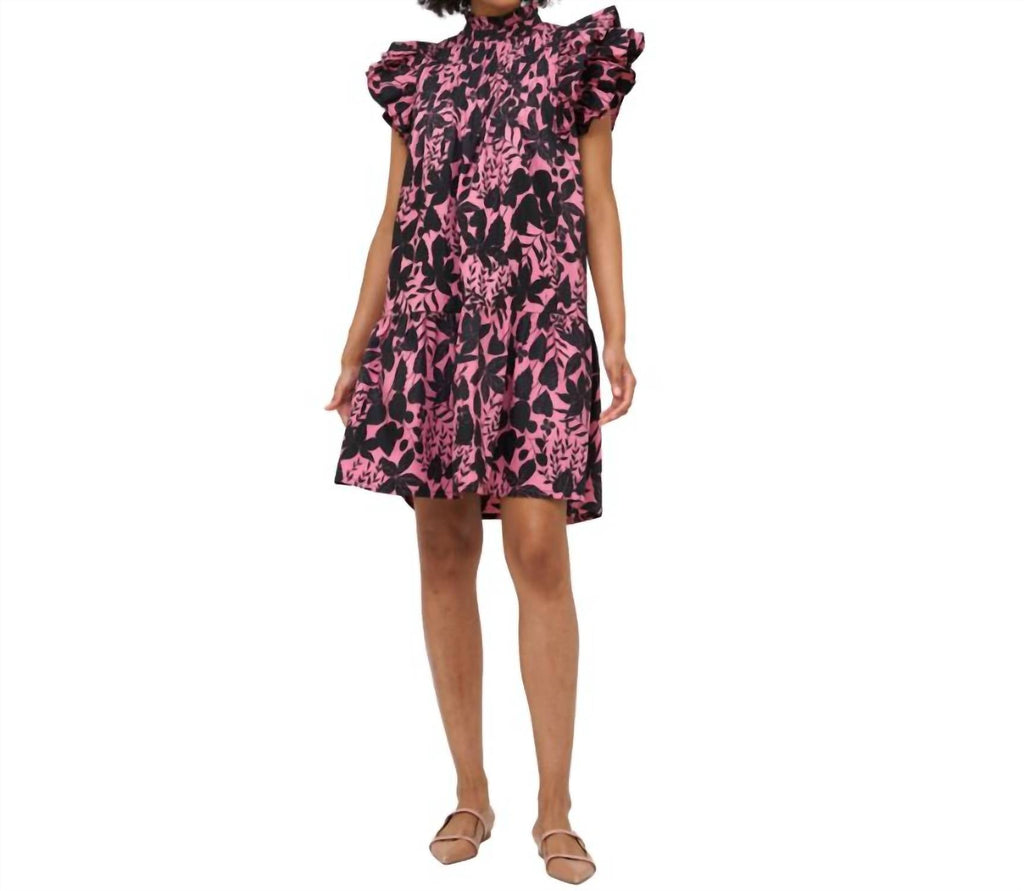 Pintuck Ruffle Mini Dress In Dusty Rose Willow