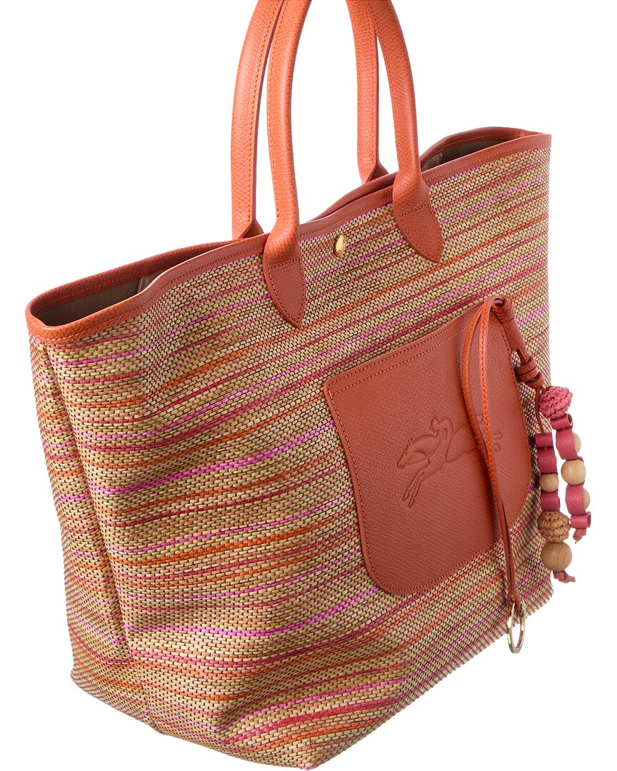 Longchamp Le Panier Pliage Rainbow Leather-Trim Tote