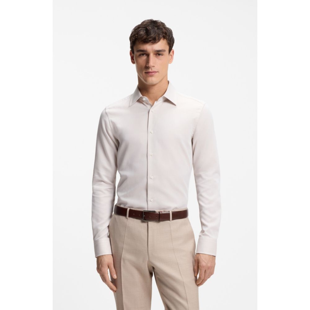 Slim-fit shirt in Italian-made structured cotton