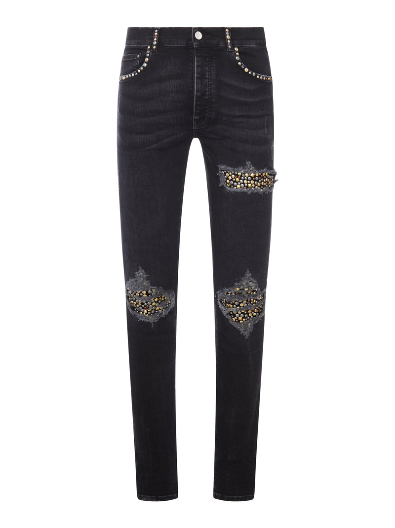 Amiri Men Skinny Jeans With Studs And Destroy Details