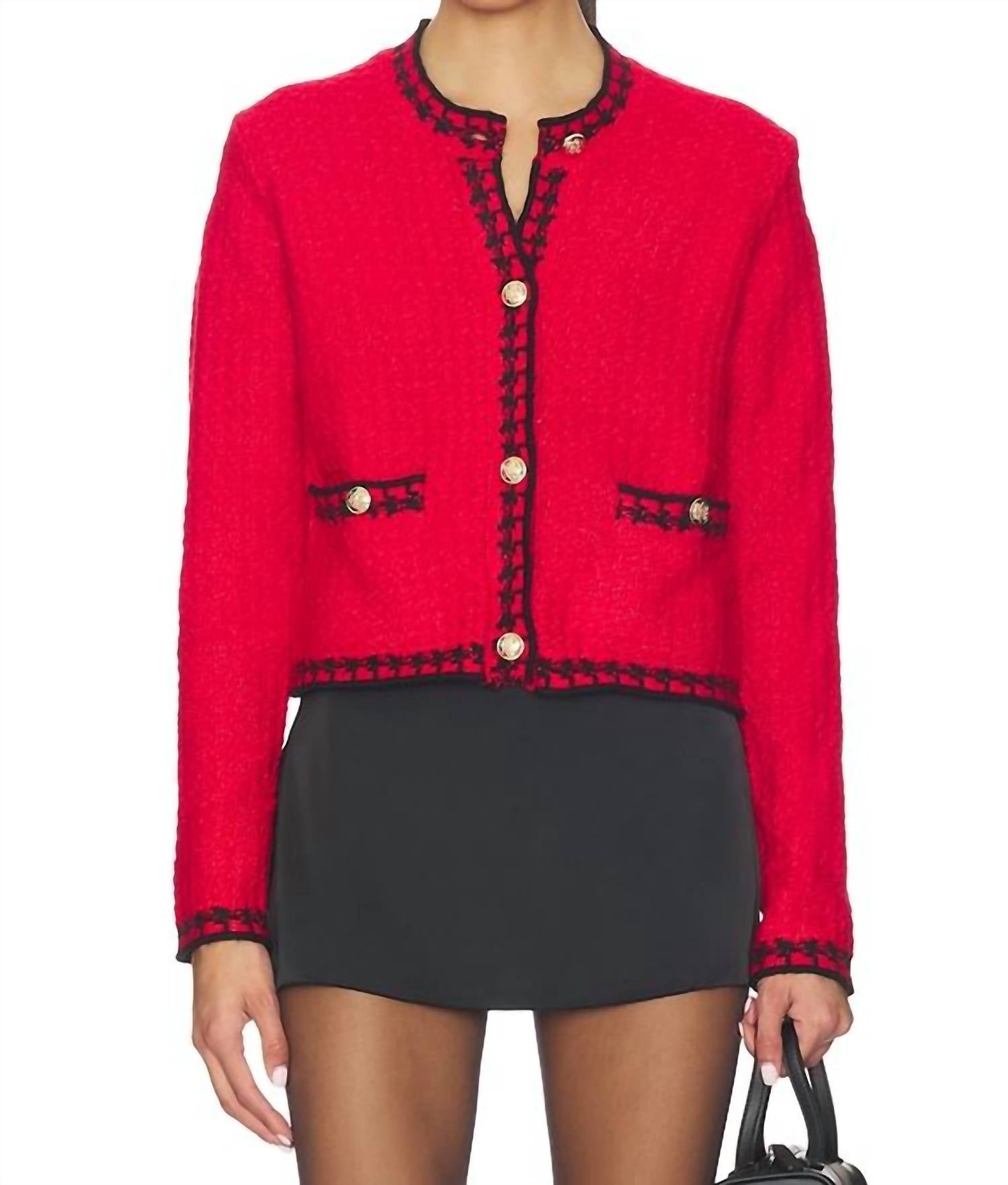 Benedict Cardigan Top In Preppy Crimson