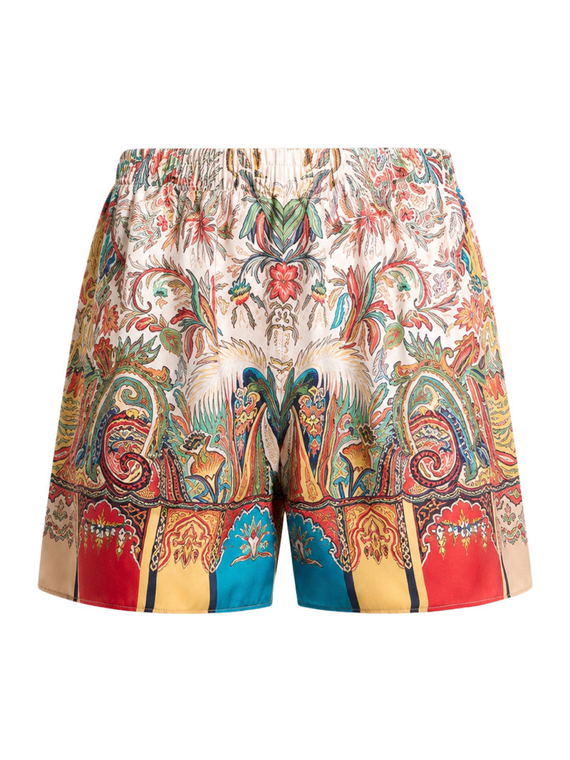 Etro Women Peau D`Ange Silk Shorts With Paisley Foliage Motif