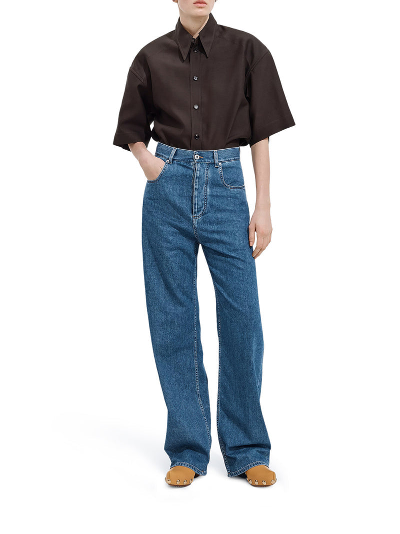 Bottega Veneta Women Atlantic Blue Wash Wide-Leg Jeans