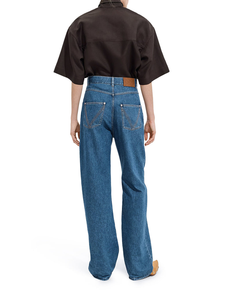 Bottega Veneta Women Atlantic Blue Wash Wide-Leg Jeans