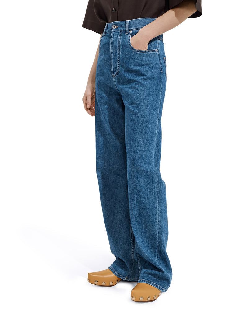Bottega Veneta Women Atlantic Blue Wash Wide-Leg Jeans