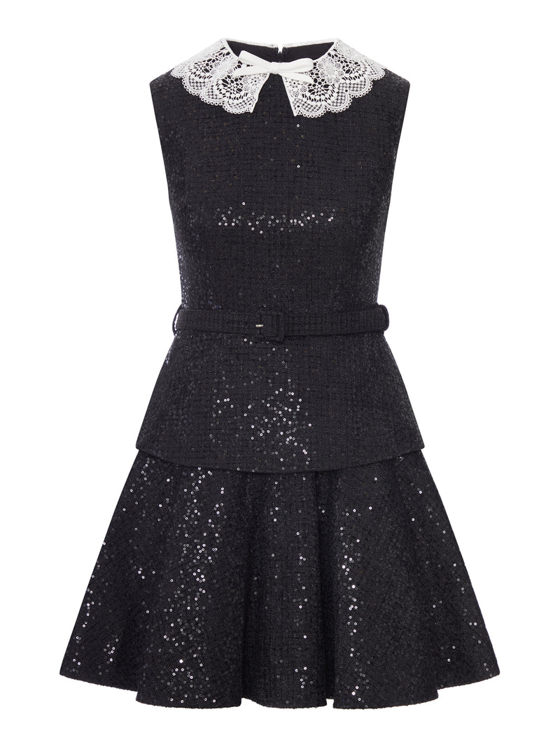 Self-Portrait Women Black Sequin Boucle Mini Dress