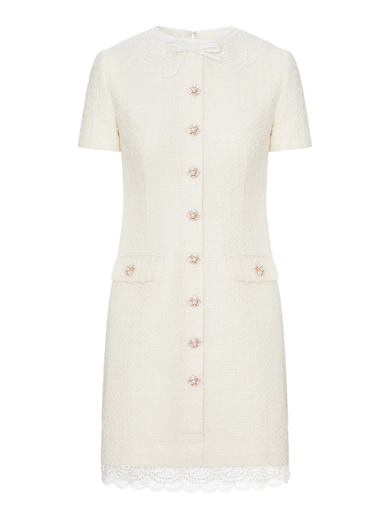 Self-Portrait Women Cream-Coloured Mini Dress With Boucle Lace Coverings