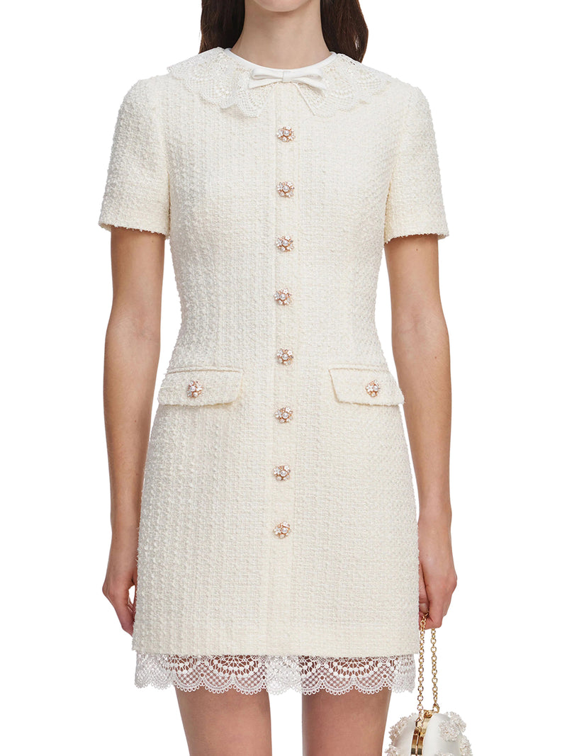Self-Portrait Women Cream-Coloured Mini Dress With Boucle Lace Coverings