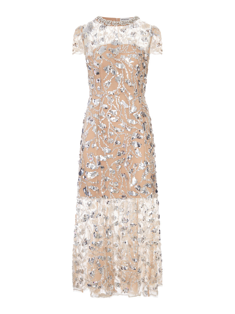 Self-Portrait Women Midi Dress Embellished With Silver Sequins