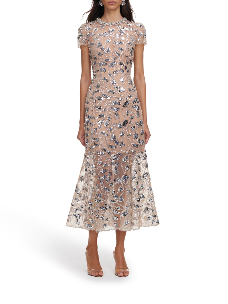 Self-Portrait Women Midi Dress Embellished With Silver Sequins