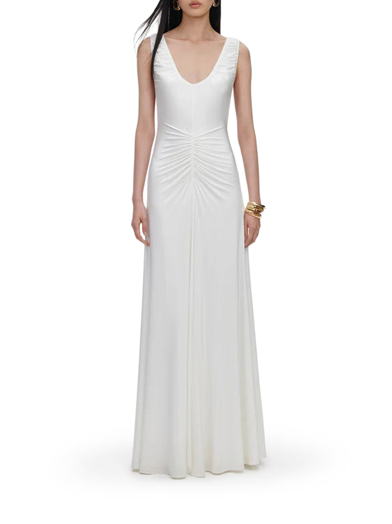 Self-Portrait Women Long White Jersey Dress With Gripping