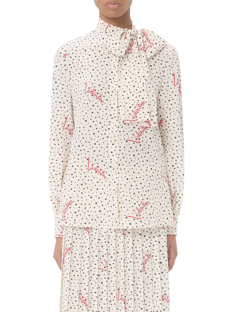 Valentino Garavani Women Crepe De Chine Shirt With Bubbles And Polka Dot