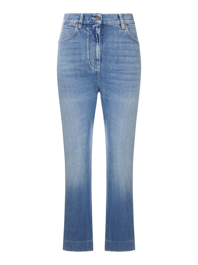Valentino Garavani Women Light Wash Denim Flared Leg Cropped Jeans