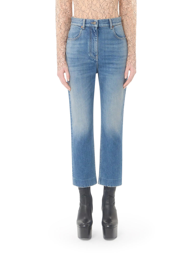 Valentino Garavani Women Light Wash Denim Flared Leg Cropped Jeans