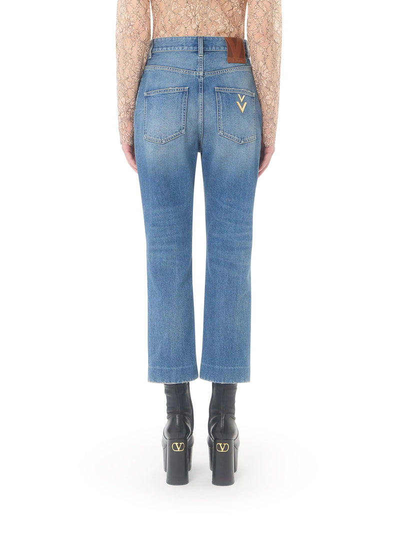 Valentino Garavani Women Light Wash Denim Flared Leg Cropped Jeans