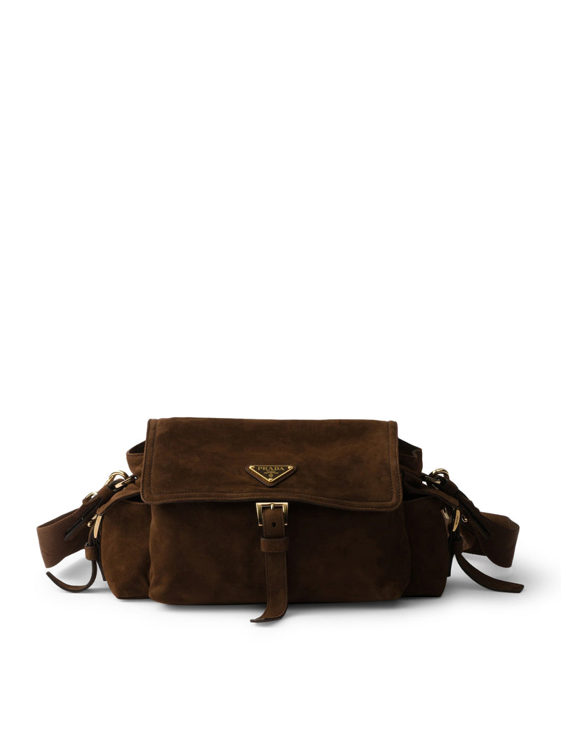 Prada Women Explore Medium Suede Shoulder Bag