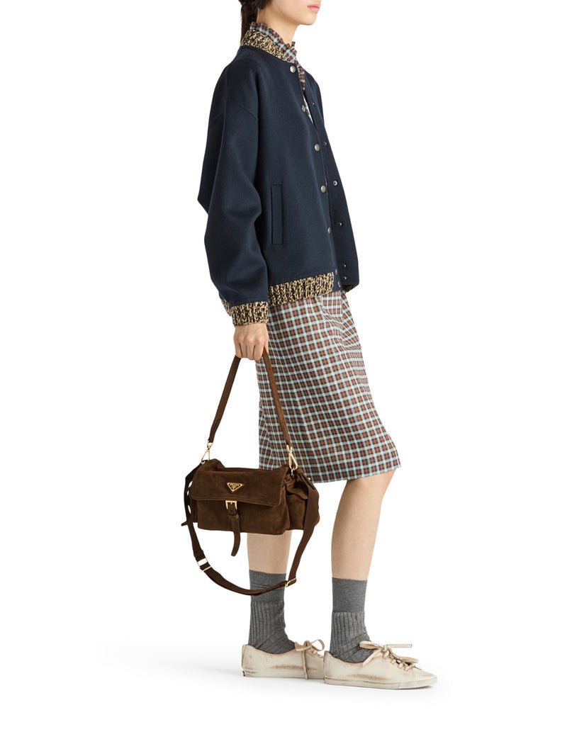 Prada Women Explore Medium Suede Shoulder Bag