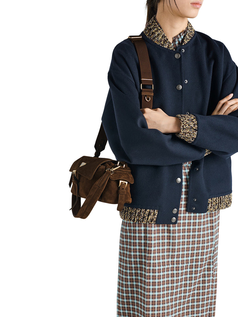 Prada Women Explore Medium Suede Shoulder Bag