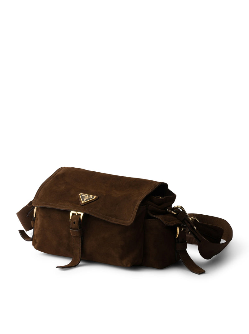 Prada Women Explore Medium Suede Shoulder Bag