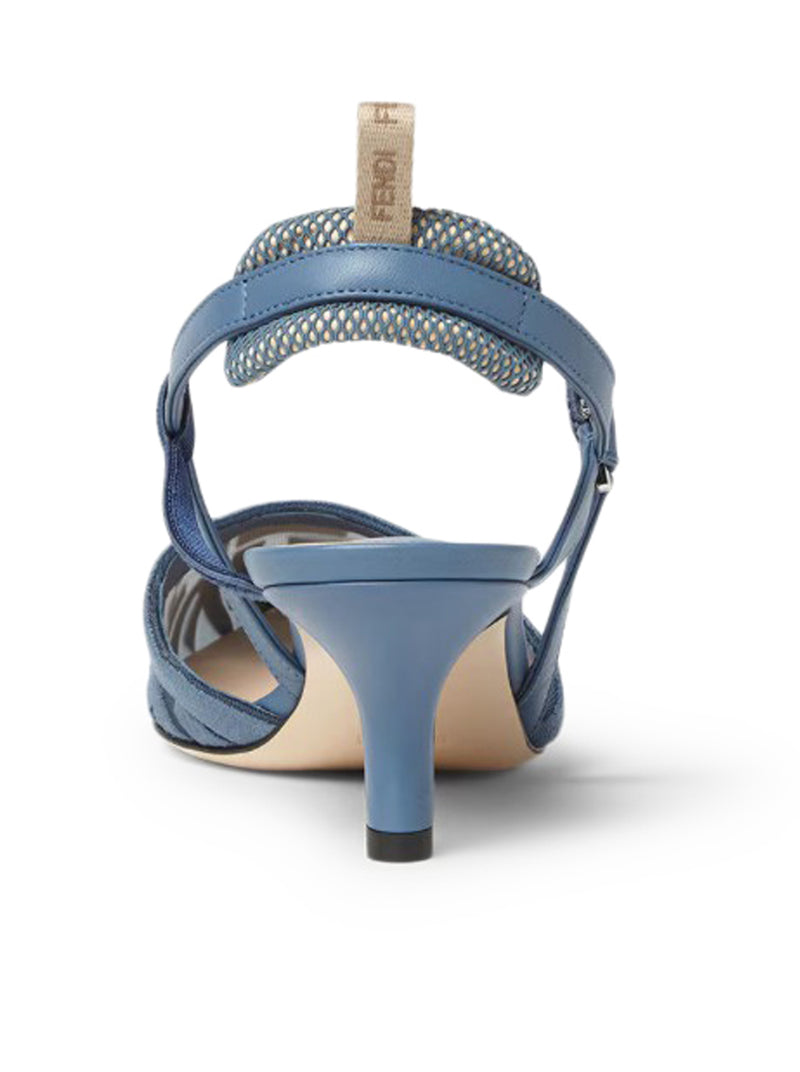 Fendi Women Colibrì Lite Slingback With Medium Heel In Mesh With Ff Embroidery In Blue