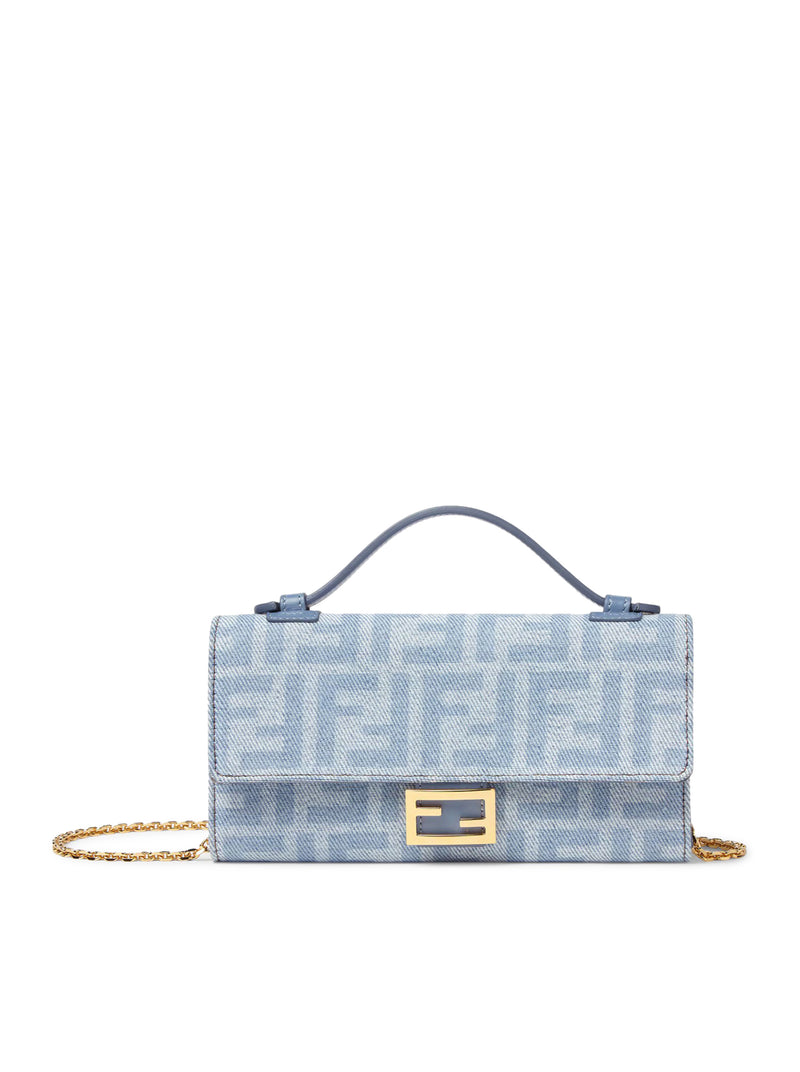Fendi Women Continental With Chain Baguette Denim Wallet Ff Light Blue
