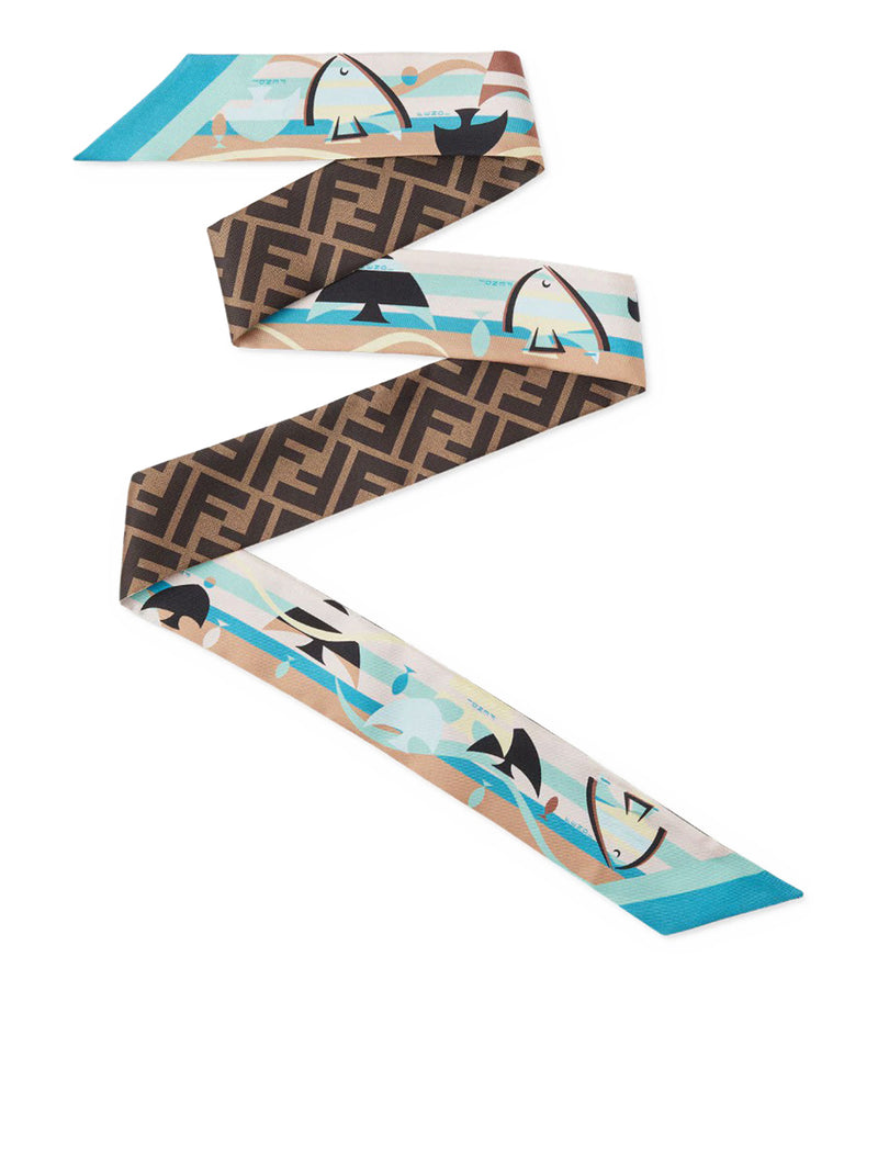 Fendi Women Wrappy Bandeau In Blue Printed Silk
