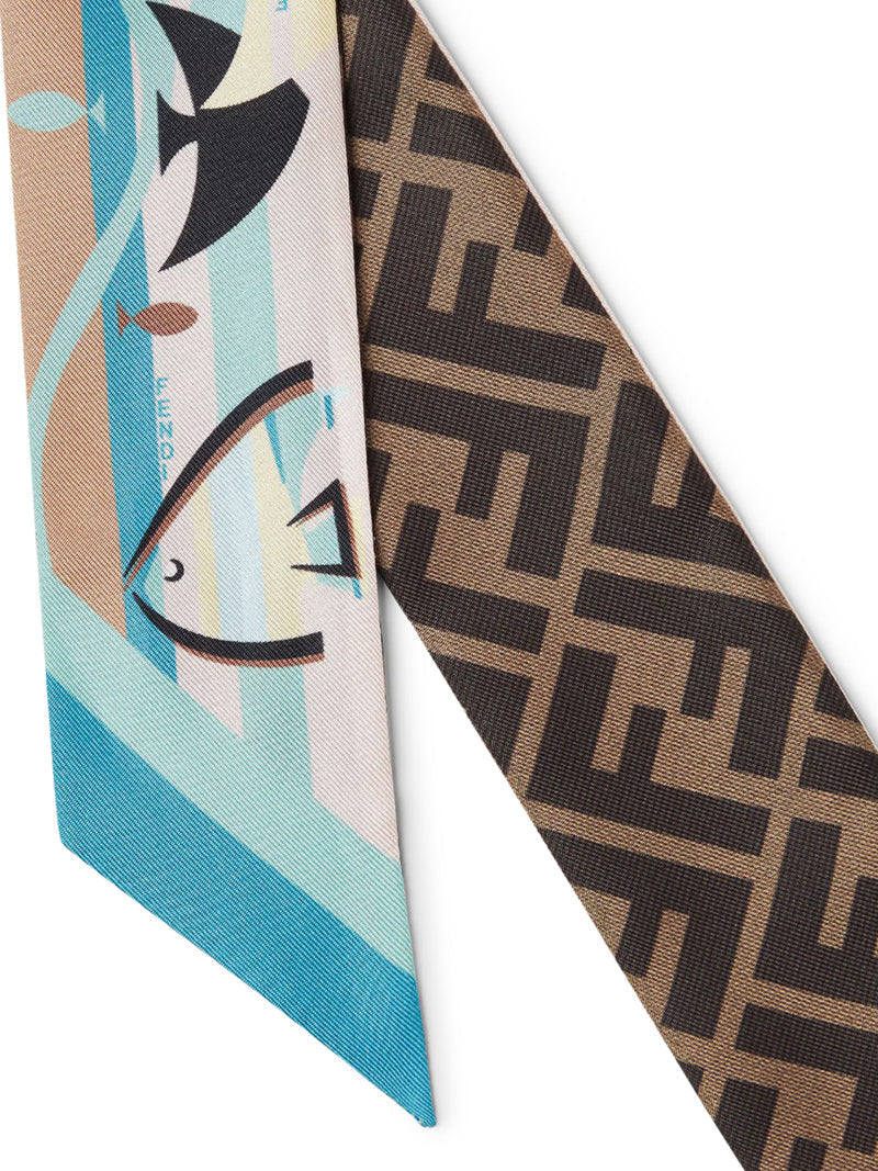 Fendi Women Wrappy Bandeau In Blue Printed Silk