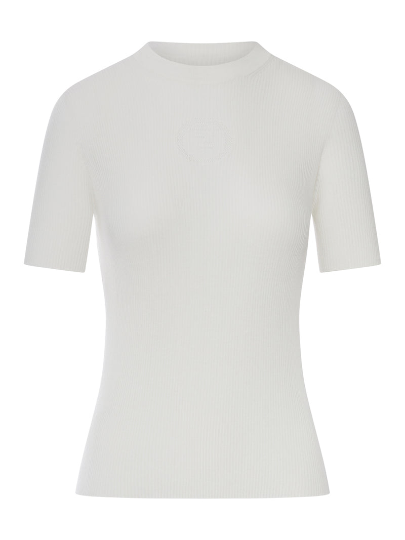 Fendi Women White Cotton Sweater With Front Logo