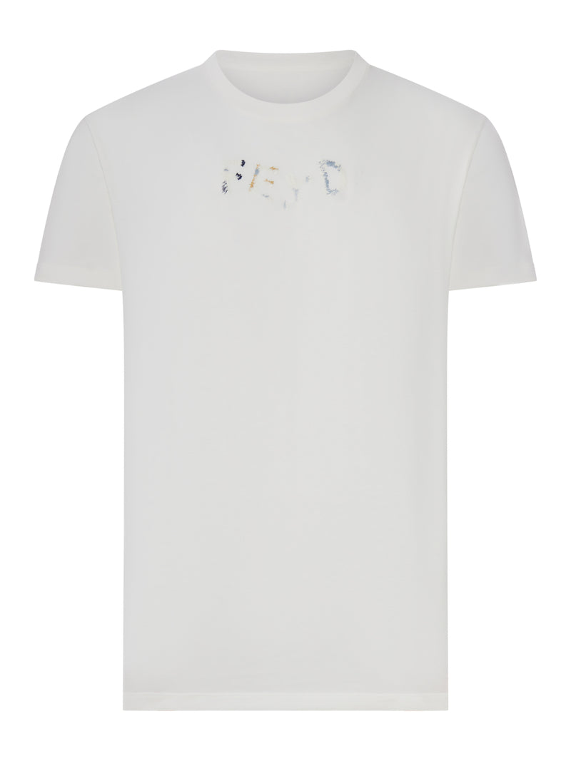 Fendi Men White Cotton T-Shirt With Front Logo