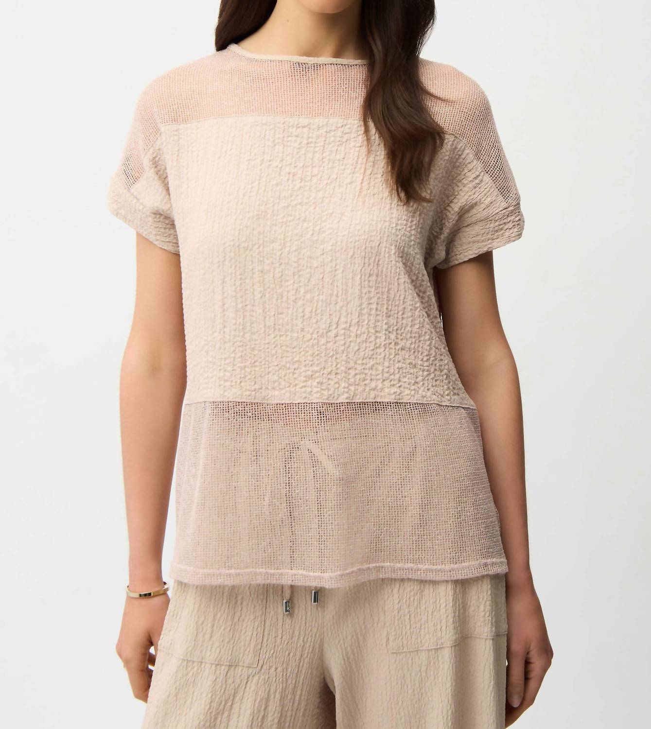 Seersucker Mesh Boxy Top In Parchment