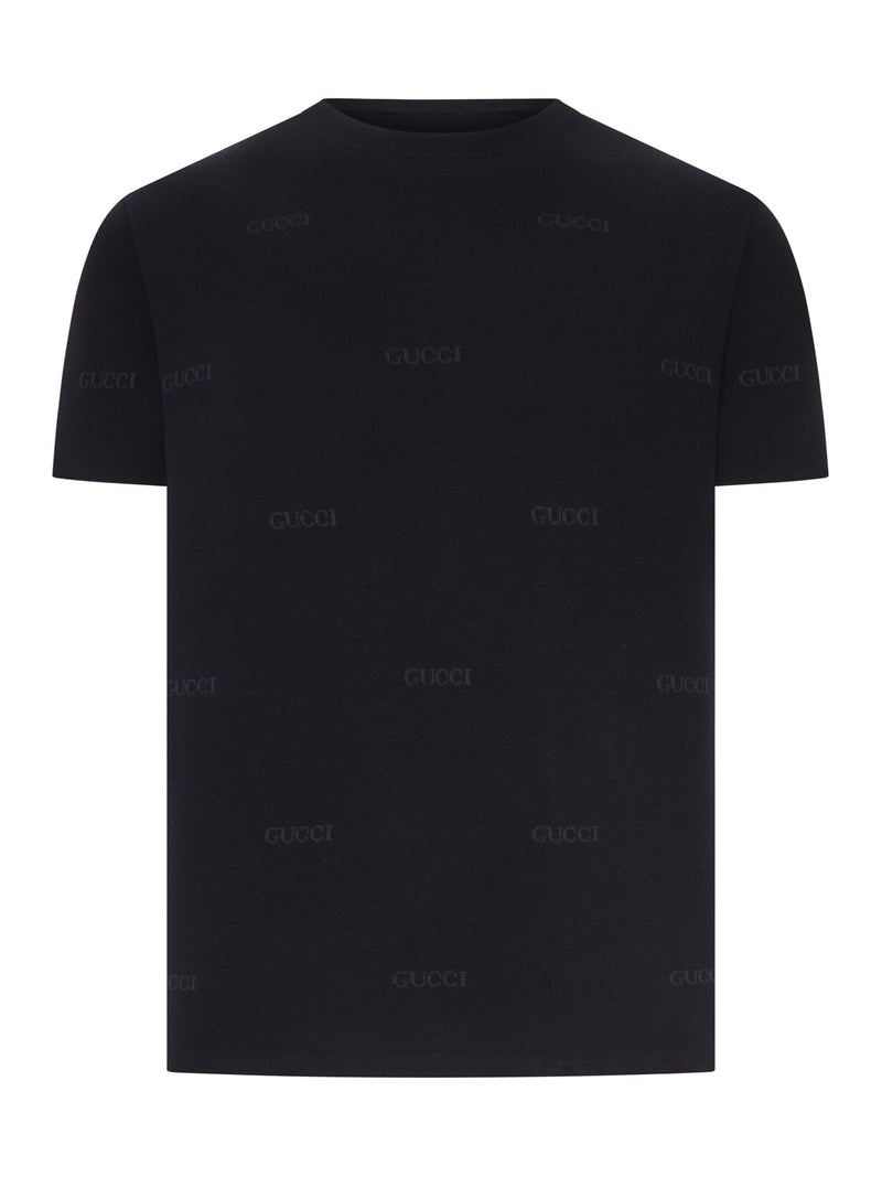 Gucci Men Jacquard Wool And Silk Blend T-Shirt With All-Over Logo