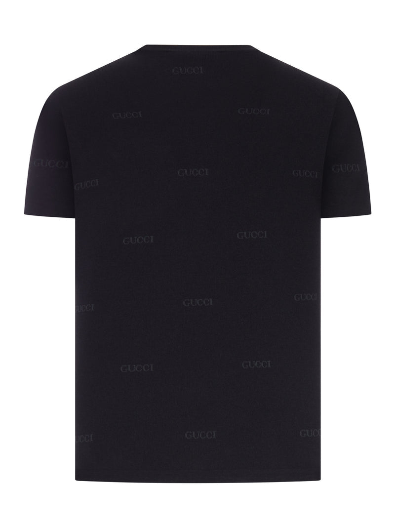 Gucci Men Jacquard Wool And Silk Blend T-Shirt With All-Over Logo