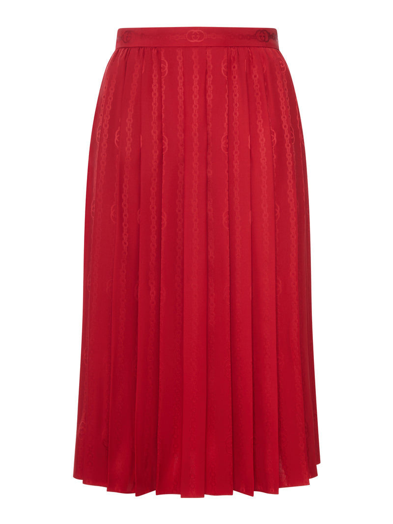 Gucci Women Jacquard Silk Midi Skirt With Gg Cross Chain