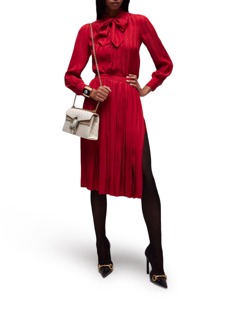 Gucci Women Jacquard Silk Midi Skirt With Gg Cross Chain