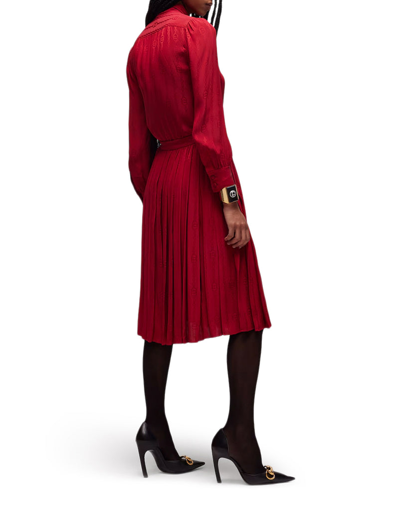 Gucci Women Jacquard Silk Midi Skirt With Gg Cross Chain