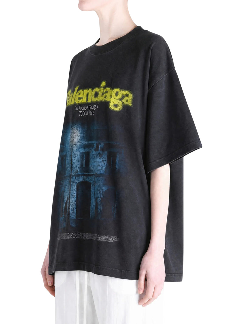 Balenciaga Women Oversized T-Shirt In Dry Black Jersey