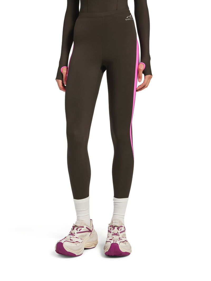 Balenciaga Women Techwear Leggings In Technical Fabric Khaki Brown And Fluorescent Pink