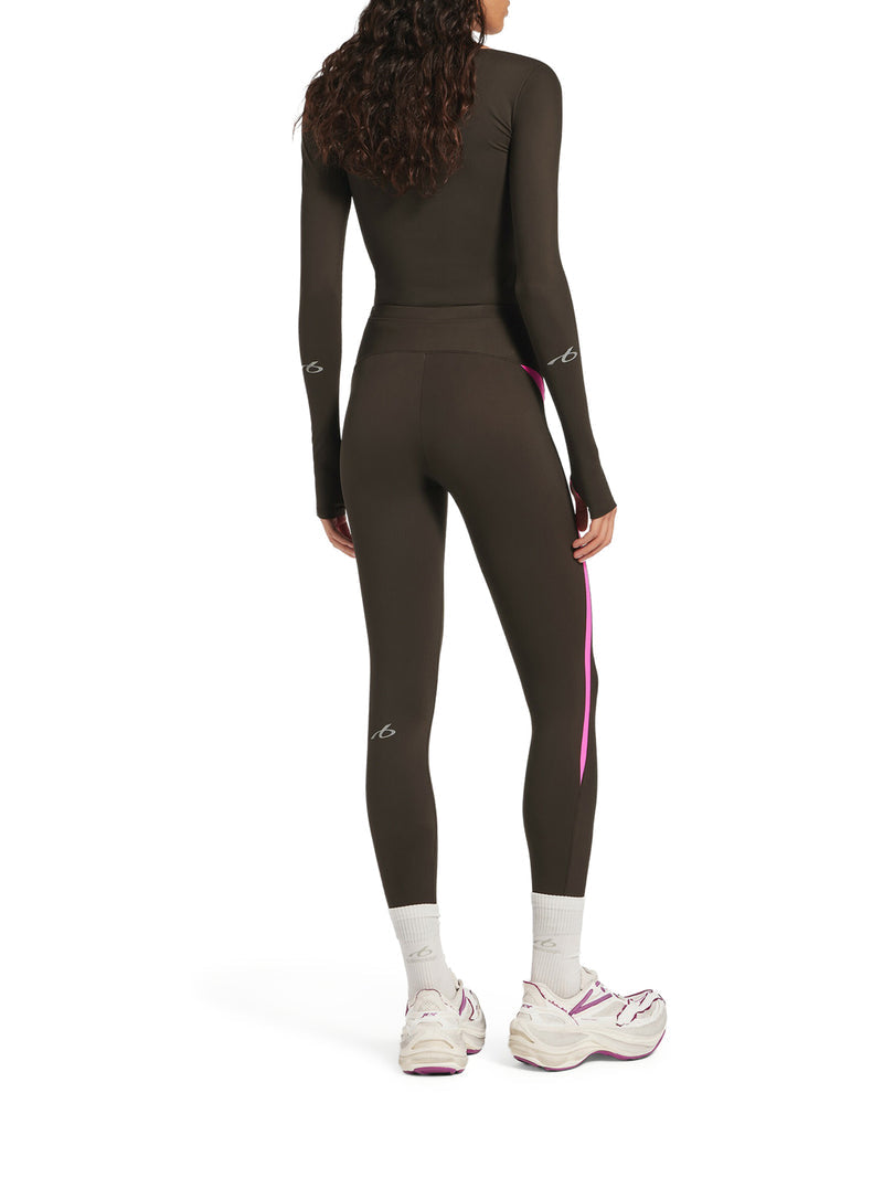 Balenciaga Women Techwear Leggings In Technical Fabric Khaki Brown And Fluorescent Pink