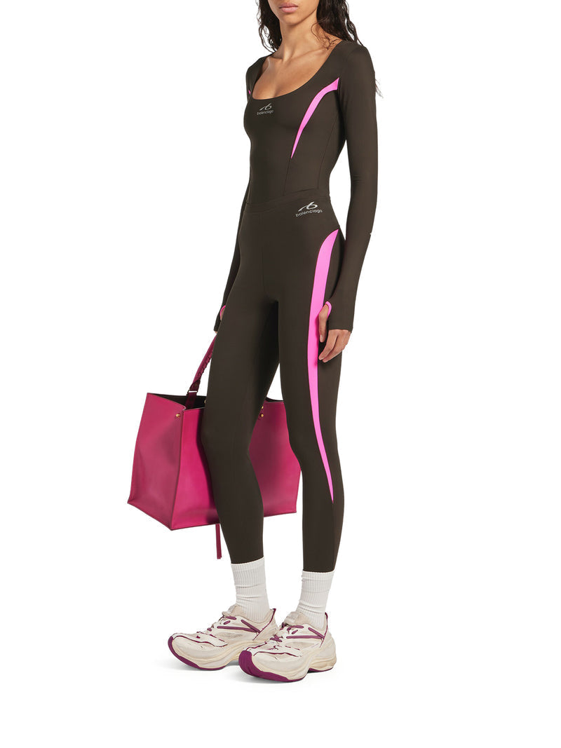 Balenciaga Women Techwear Long-Sleeved Top In Technical Fabric In Khaki Brown And Fluorescent Pink