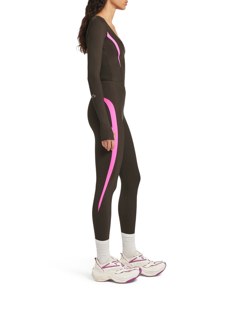 Balenciaga Women Techwear Long-Sleeved Top In Technical Fabric In Khaki Brown And Fluorescent Pink