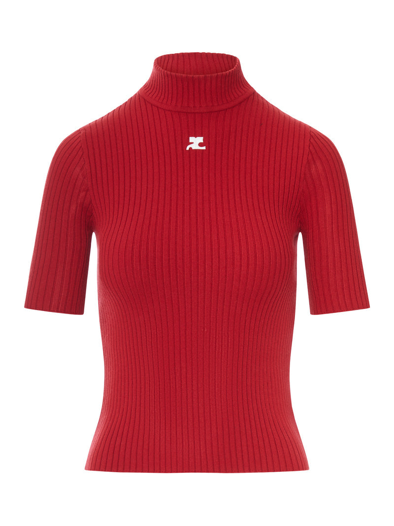 Courreges Women Reedition Short Sleeves Rib Knit Sweater