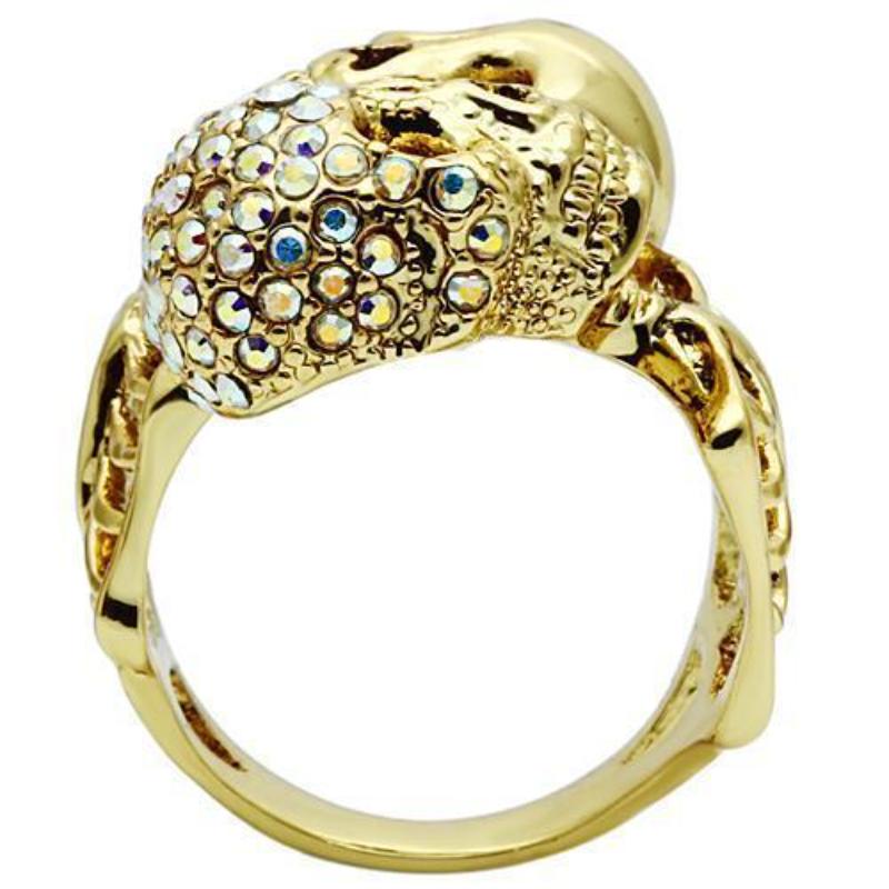 Gold White Metal Ring with Top Grade Crystal in Aurora Borealis (Rainbow Effect)
