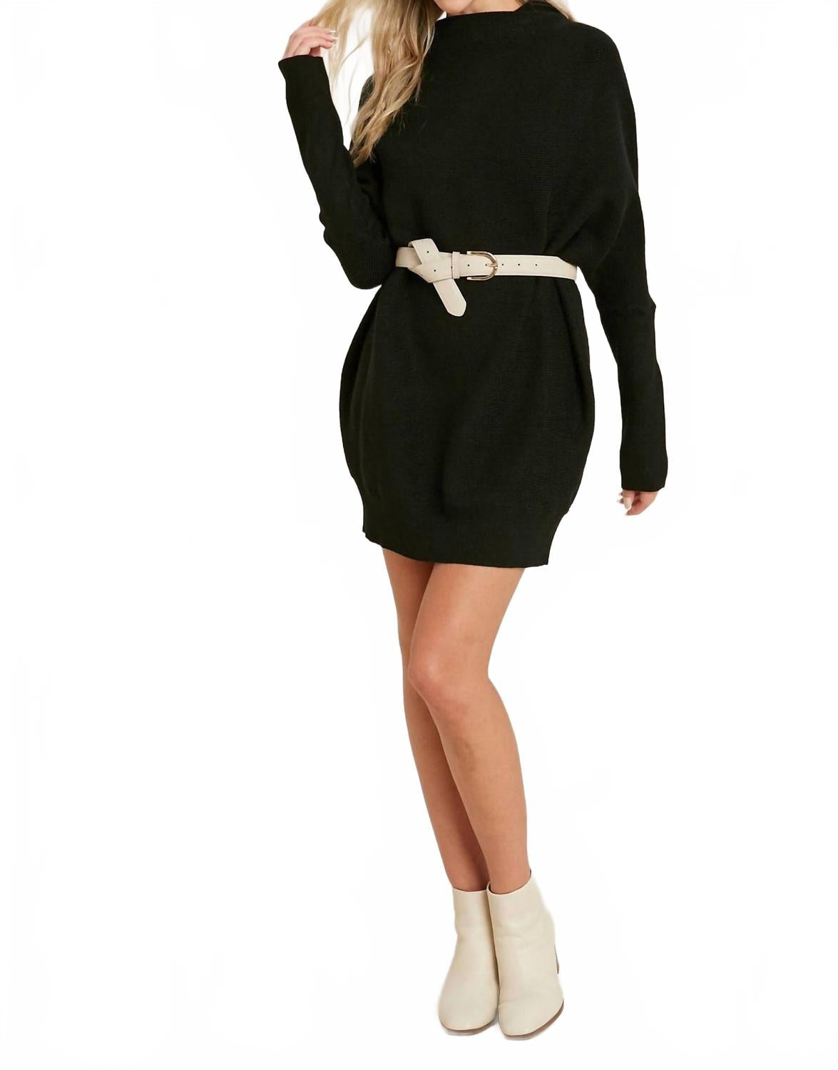 Slouch Neck Dolman Tunic Sweater In Black
