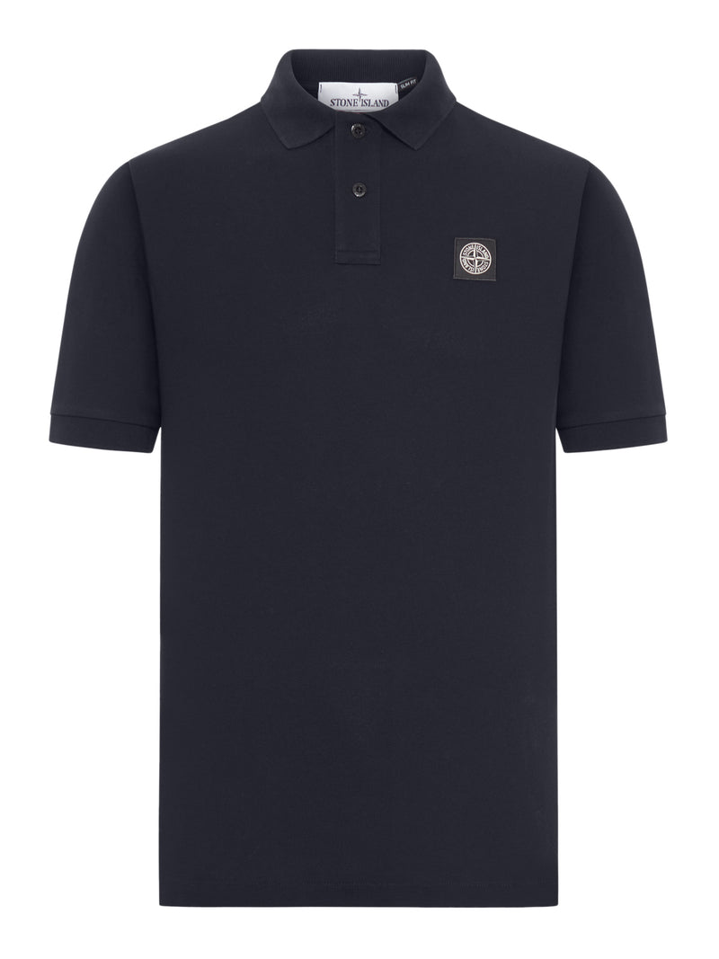Stone Island Men Blue Navy Cotton Polo Shirt With Logo Patch