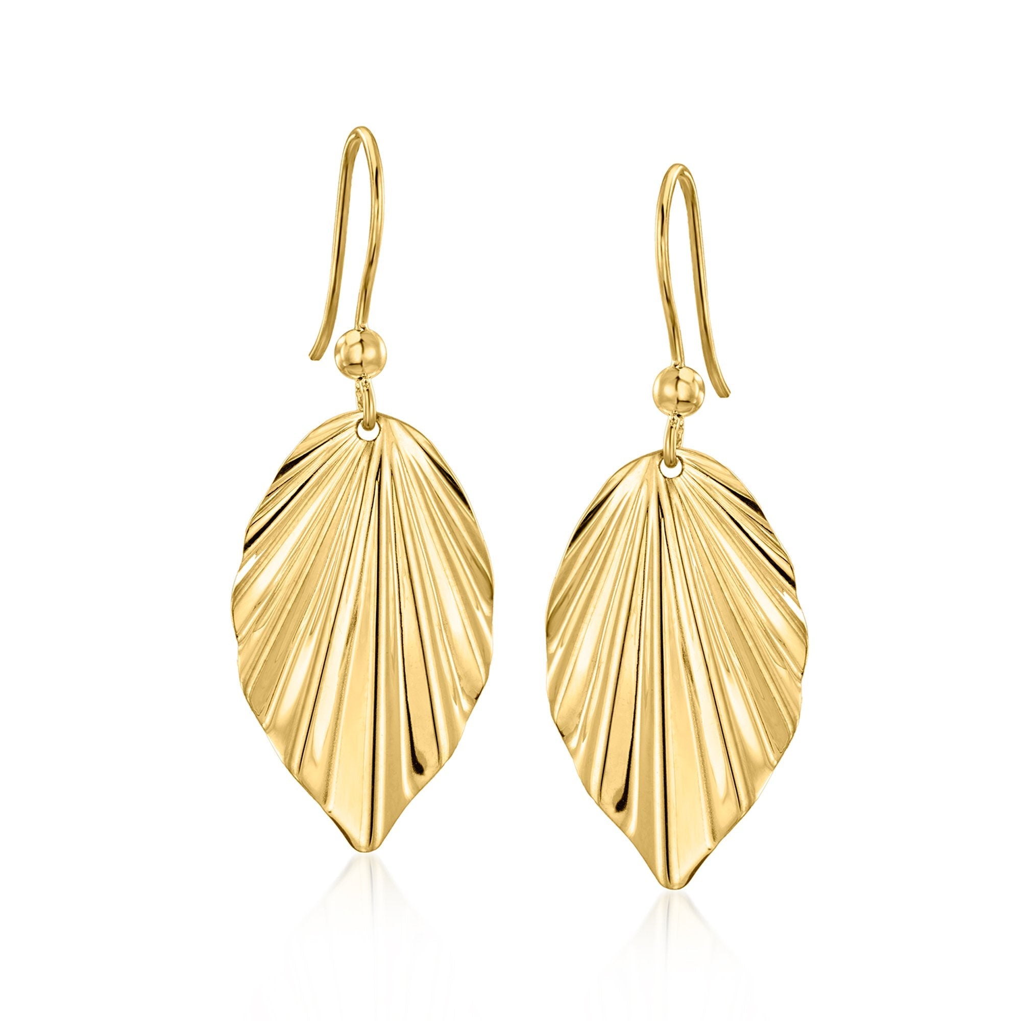 Ross-Simons Italian 10kt Yellow Gold Leaf Drop Earrings