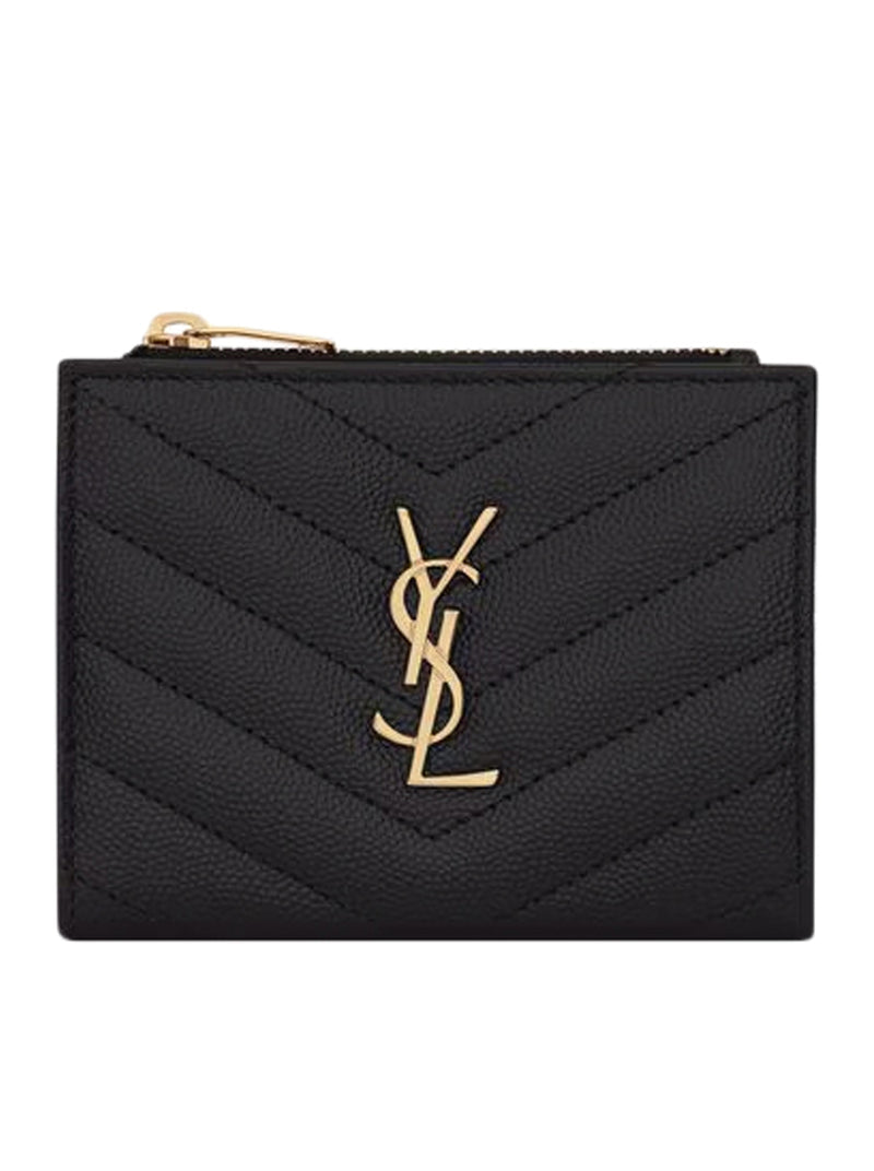 Saint Laurent Women Cassandre Quilted Bi-Fold Wallet In Powder Grain Embossed Leather