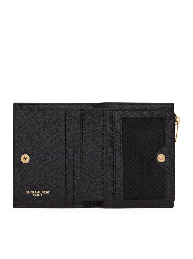 Saint Laurent Women Cassandre Quilted Bi-Fold Wallet In Powder Grain Embossed Leather